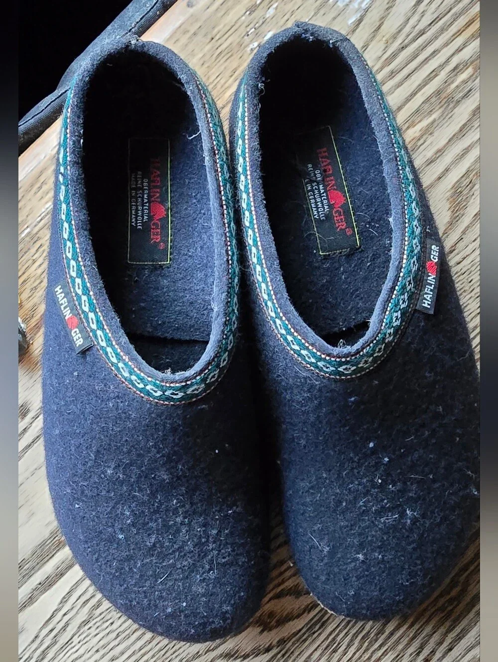 Haflinger Navy Wool Slip-On Clogs with Cork Sole